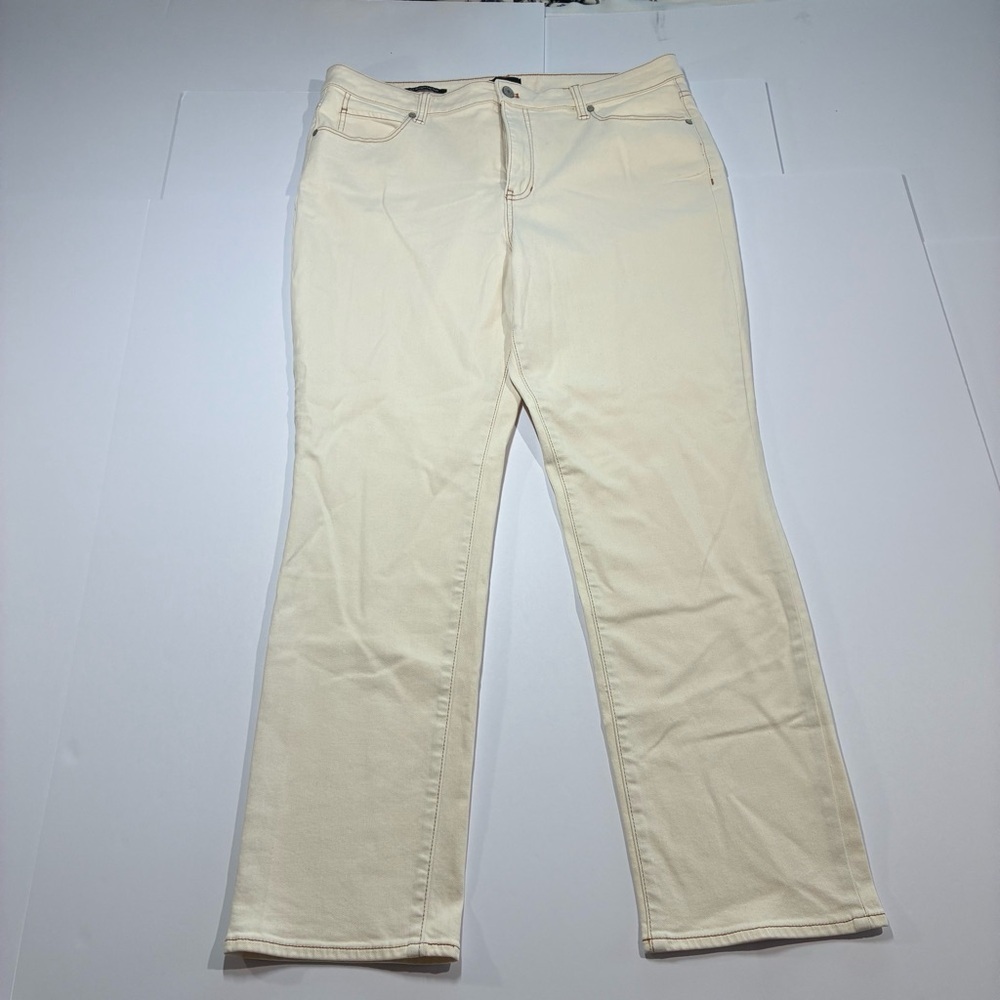 Talbots Straight Leg Jean Cream Ivory Brown Stitching Size 16 Minimalist style